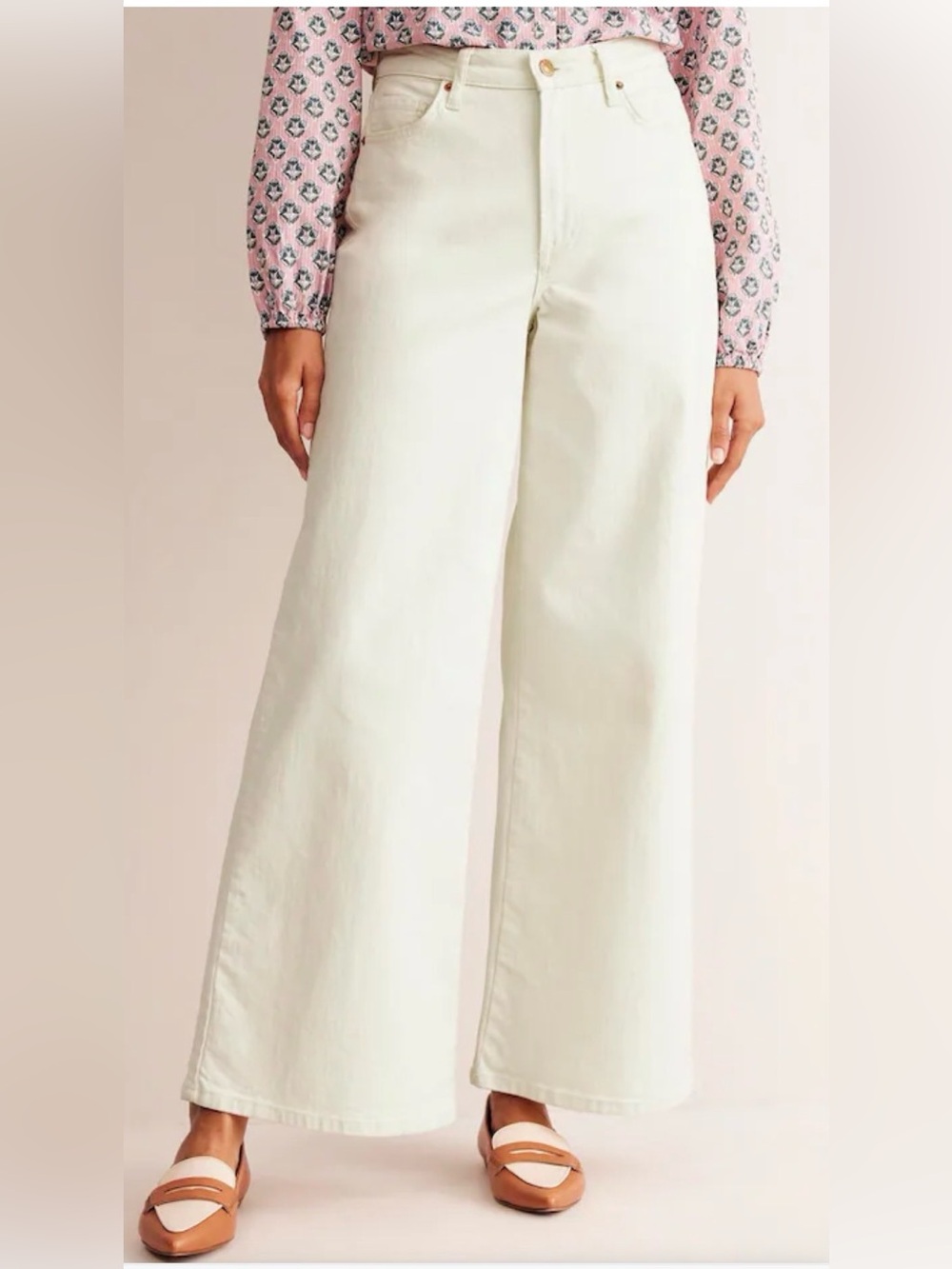 Boden White High Rise Wide Leg Jeans